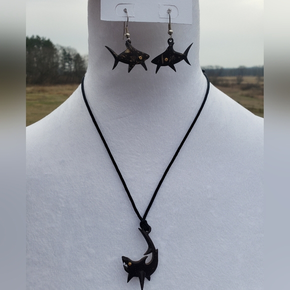Jewelry - 5. Wood Shark Earrings and Necklace